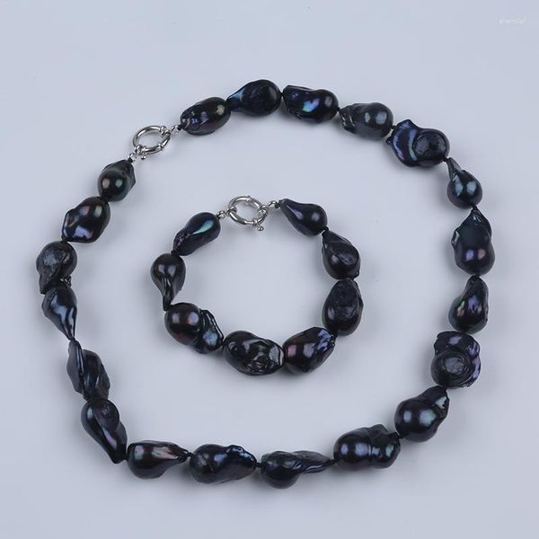 Chaînes 12-15mm couleur noire naturelle perles en vrac ensemble de bijoux de perles baroques d'eau douce