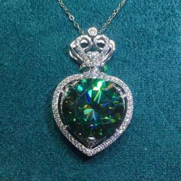 Chaînes 12 Bleu-vert Moissan Diamant Pendentif Surdimensionné Rond 15mm Collier Incrusté Bijoux Accessoires