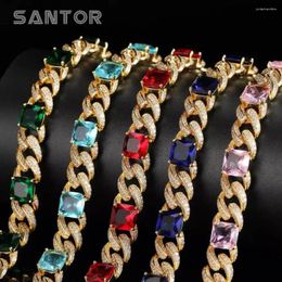 Chaînes 12 mm Hip Hop Miami Cuban Link Chain Out Green Blue Purple Square Square Zirconi Collier Chocker Men Bijoux