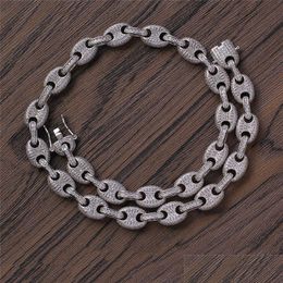 Chaînes 12mm 16-20 pouces plaqué or Bling CZ pierre chaîne de grains de café collier bracelet rappeur bijoux de rue pour hommes cadeau livraison directe Dhy9Z