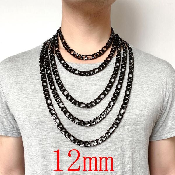 Cadenas 12mm Gun Black Jewerly Collar de acero inoxidable para hombres masculinos Cadena larga Figaro 18 