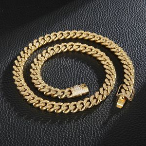 Chaînes 12mm Hiphop Rock CNC Zircon Cubique Chaîne Gourmette Cubaine Collier Hommes En Acier Inoxydable 316L Bracelet Bijoux