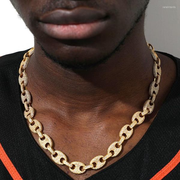 Cadenas Collar de 12 mm Bling Pig Nariz Diseño Punk G-Link Cadena Iced Cubic Cironia Hip Hop Jewelry for Mens Gift