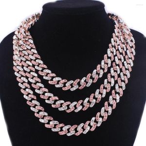 Chaînes 12mm Rose Bulle Cristal Gourmette Cubaine Miami Chaîne Hommes Hiphop Collier Glacé Bling Rap Rock Danseur Argent Couleur Bijoux Cadeau