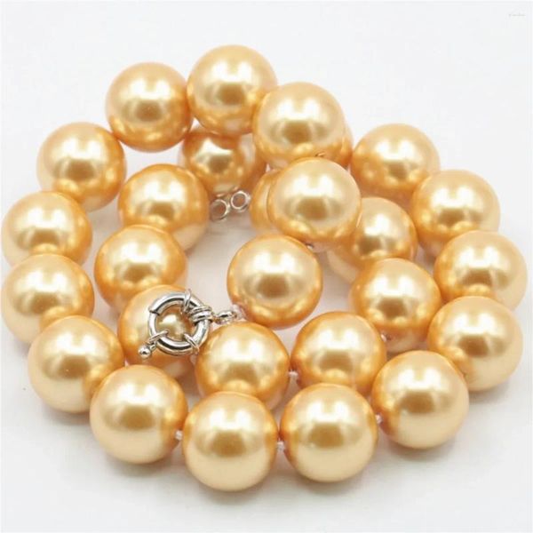 Chaines 12 mm Round Golden South Sea Shell Collier Perles Perles DIY FEMMES MASSION BIELLIE MAISON CLASE DE RELAGE