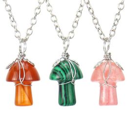 Chaînes 12 pcs Pierre Naturelle Fil Wrap Champignon Pendentif Reiki Guérison Cristal Oeil De Tigre Quartz Aventurines Collier Pour Femmes Bijoux