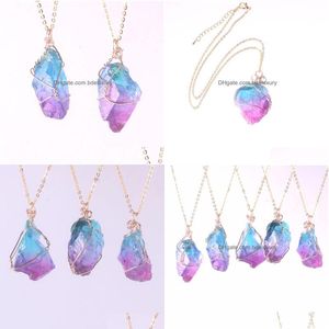 Kettingen 12 stuks Orgone Energie Irregar Natuursteen Ketting Draadwikkeling Helder Kwarts Regenboog Hangers Pendum Sieraden Kettingen Drop Delive Dhz3W