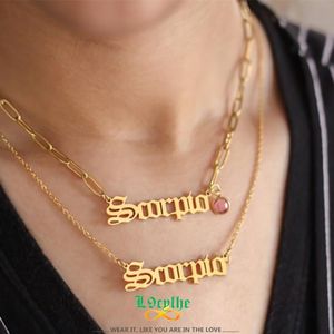 Cadenas 12 piezas collar del zodiaco chapado en oro de acero inoxidable horóscopo antiguo inglés letra signo collares cumpleaños regalo cadenas