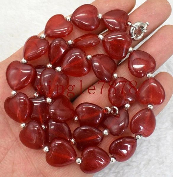 Chaînes 12x12 mm Natural Red Ruby Heart Gemstone Beads Collier 18 ''