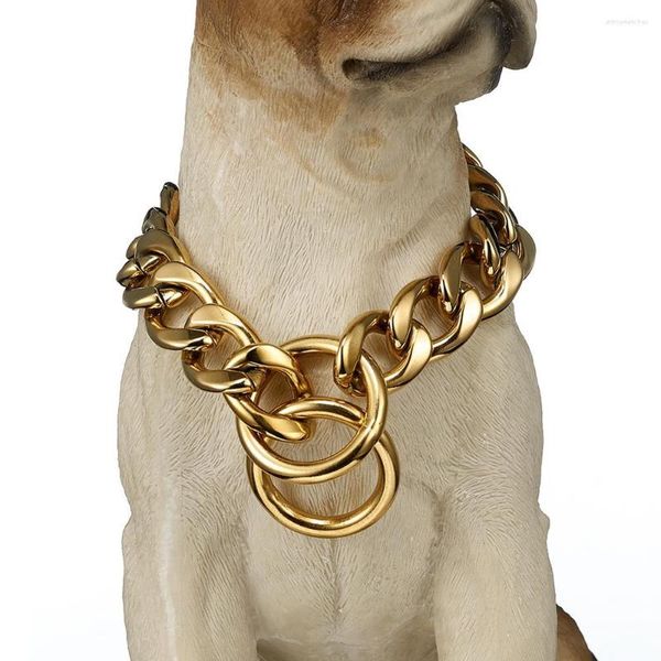 Chaînes 13/15mm acier inoxydable chien chaîne métal pratique chiot tour de cou formation colliers de marche pour grands chiens 12-34''