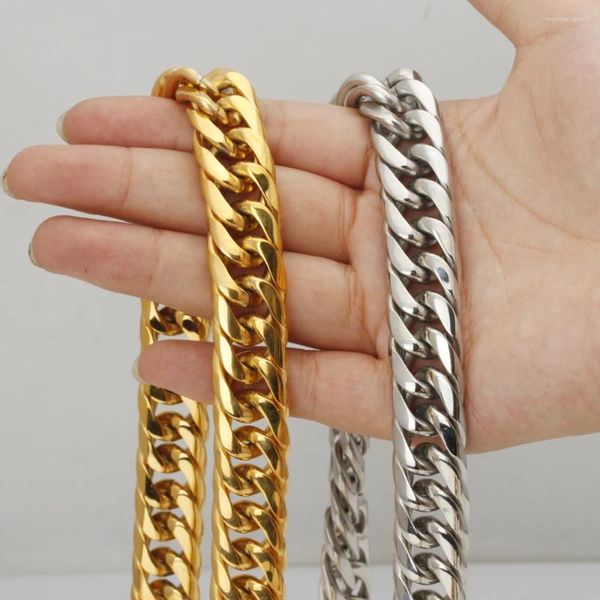 Chaînes 13/16 mm en acier inoxydable poli couleur argent / couleur or chaîne cubaine bijoux hommes unisexes collier ou bracelet bracelet 7 
