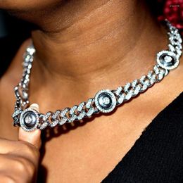 Cadenas 13 mm Bling Full Crystal Round Cuban Link Chain Collar para Mujeres Hombres Hip Hop Iced Out Gargantilla Joyería de moda
