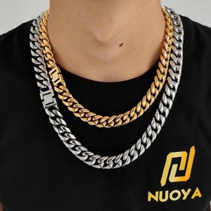 Kettingen 14/16/18mm Miami Cuban Link Chain for Men 18K Gold Poled Roestvrij stalen hiphop rapper ketting