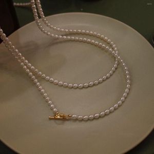 Cadenas 14K Gold Filled OT Cadena Collar de perlas reales Diseñador T Show Vestido Rare INS Japón Coreano Boho Top
