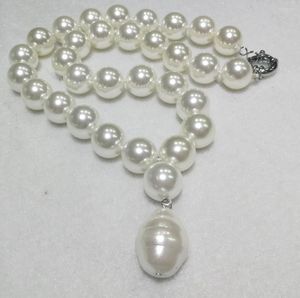 Chaînes 14mm Blanc Brillant Coquillage Perle 25mm Pendentif Collier Naturel MER DU SUD Femme Bijoux 35cm 14 ''45cm 18''