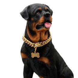 Chaînes 14mm lien cubain collier de chien chaîne colliers or fort en acier inoxydable fournitures pour animaux de compagnie accessoire os pendentifschaînes2768