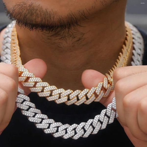 Cadenas 15 mm Bling Miami Collar cubano 5A Cubic Zirconia Cadena de cobre para hombres Iced Out Hip Hop Joyería