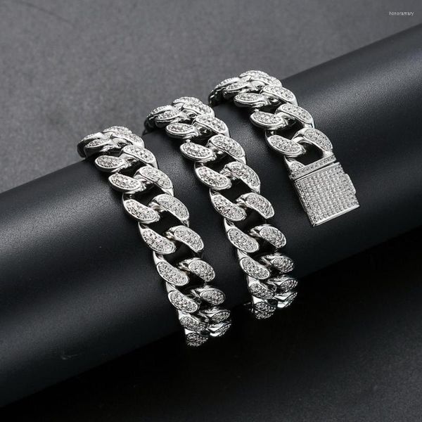 Cadenas 15mm Iced Out Bling Cz Miami Cadena cubana Zirconia cúbica Gargantilla de eslabones de punta de dos tonos Collar de color dorado Joyería para hombres y mujeres