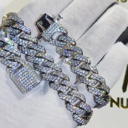 Cadenas 15 mm Iced Out Pave Setting Diamond 5A CZ Cuban Chain Collar chapado en oro blanco real para hombres WomenChains ChainsChains