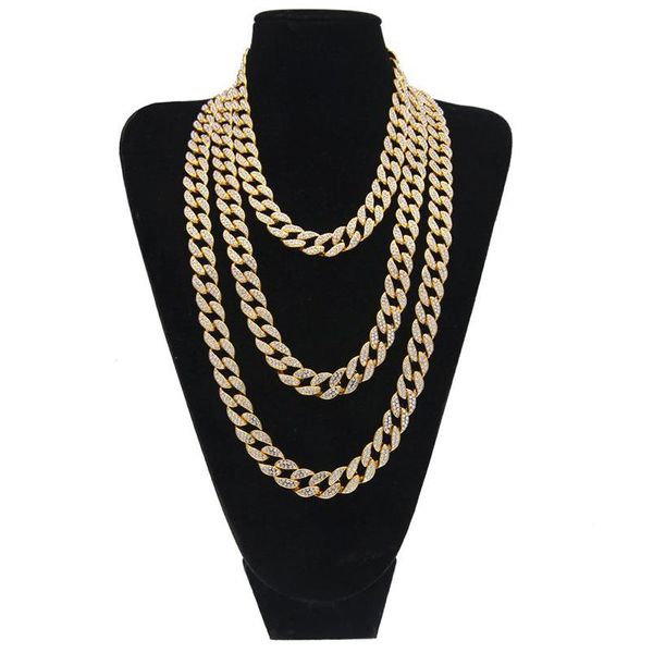 Cadenas 15 mm Miami Iced Out Cuban Link Collares para hombre Largo Grueso Pesado Big Hip Hop Mujeres Gold Sier Rapper Joyería Drop Entrega Pen Dhbpy