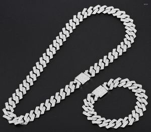 Chaines 15 mm Miami Prong Cuban Chain Link Colliers de couleur en argent 2 Row Full Iced Out Ringestones Bracelet pour hommes Hip Hop6839709