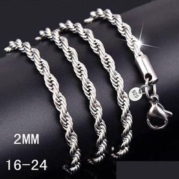 Cadenas 16-30 pulgadas 2 mm 925 Sterling Sier Collar de cadena de cuerda retorcida para mujeres Fashion Fashion Joyería de bricolaje en Bk Drop de entrega P Dhtyx