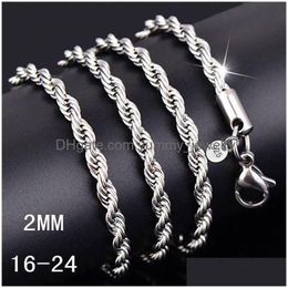 Cadenas 16-30 pulgadas 2 mm 925 Sterling Sier Collar de cadena de cuerda torcida para mujeres Hombres Moda Joyería de bricolaje en BK Joyería de entrega de gota NEC DHXHD