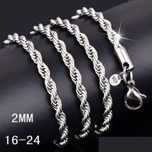 Kettingen 16-30 inches 2mm 925 Sterling Sier Twisted Rope Chain Necklace for Women Men Fashion Diy Sieraden in BK Drop Delivery kettingen P DHOPQ