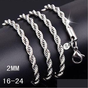 Kettingen 16-30 inches 2mm 925 Sterling Sier Twisted Rope Chain Necklace for Women Men Fashion Diy Sieraden in BK Drop Delivery kettingen P DHTYX