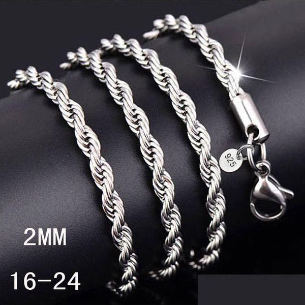 Chaînes 16-30 pouces 2 mm 925 Collier de chaîne de corde torsadé Sier Sierling pour femmes Bijoux de bricolage de la mode pour hommes dans Bk Drop Livil