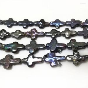 Cadenas 16 Pulgadas 10x16mm Negro Natural Cruz Latina Perla Barroca Hebra Suelta