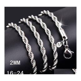 Cadenas 1630 Pulgadas 2 Mm 925 Sterling Sier Twisted Rope Chain Collar Para Mujeres Hombres Moda Diy Joyería En Bk Drop Delivery Collares P Otehs