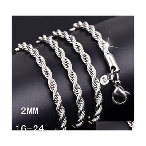 Kettingen 1630 inches 2mm 925 Sterling Sier Twisted Rope Chain ketting voor vrouwelijke mannen Fashion DIY sieraden in BK Drop Delivery kettingen P DH3M9