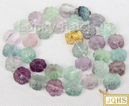 Kettingen 17 "12 mm Natuurlijke multicolor bloem Carven Fluorite kralen Strand ketting J9757