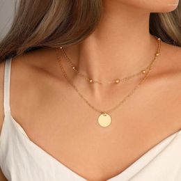 Chaînes 17km Vintage Gold Argent Couleur Coin Pendentif Collier pour Femmes Filles Simple Perles En Métal Colliers Multicouche Réglable Jewerly