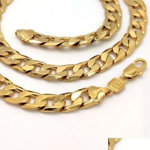 Cadenas 18 K Real Sólido Oro Amarillo Lleno Fino Cubano Curb Italiano Collar de Cadena de Enlace 20 Hombres Mujeres 10 Mm Entrega de Gota Joyería Necklac Dh9Fm