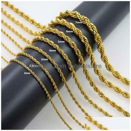 Cadenas 18k chapado en oro cadena de cuerda collar de acero inoxidable para mujeres hombres diseño de moda de oro retorcido hip hop joyería regalo 2 3 4 5 dhsut