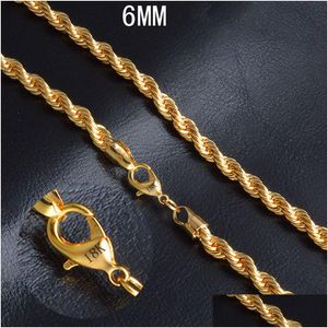 Chaînes Chaînes de corde plaquées or 18 carats 6 mm estampillés Twist Hip Hop Colliers pour hommes femmes bijoux de mode avec fermoirs à homard 20 pouces juif Dhcpn