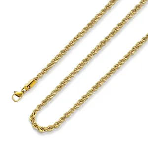 Chaînes 18K véritable chaîne de corde plaquée or 2mm 3mm en acier inoxydable fermoir à homard collier torsadé pour hommes femmes bijoux de mode