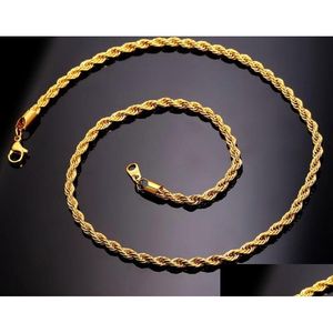 Chaînes 18K véritable plaqué or en acier inoxydable corde chaîne collier pour hommes chaînes mode bijoux cadeau bijoux colliers pendentifs Dh6B1