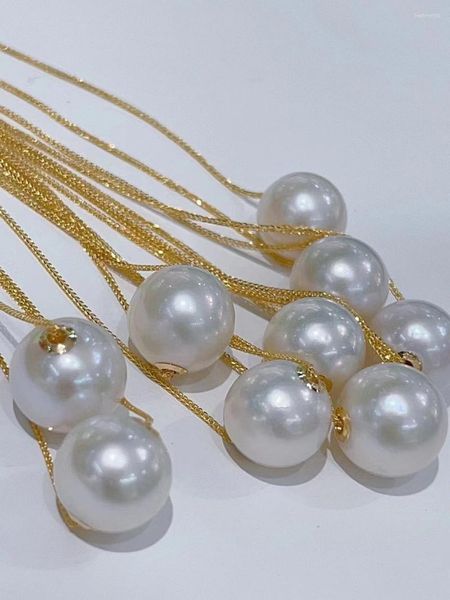 Chaînes 18K Real Gold Ensemble de perles d'eau de mer naturelles Collier Akoya 10-11mm Collier rose avec chaîne Bijoux de haute qualité