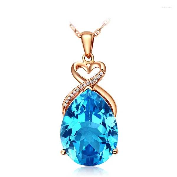 Cadenas 18K Color de oro rosa Colgante de piedra de zafiro para mujeres Pure Natural Blue Gemstone Collar Joyería con regalo de cadena