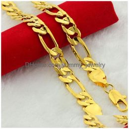 Chains 18K Solid Fine Gold Authentic Finish Chain Link Necklace Wide Male Fashion Hip Hop Jewelry Mens Drop Delivery Necklaces Pendant Dhtrz