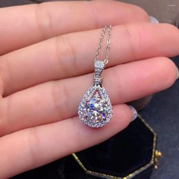 Ketens 1CT klassiek Moissanite hanger kettinglab gemaakt 925 sterling zilveren sieraden belofte vrouw bruiloft jubileum kerstcadeau