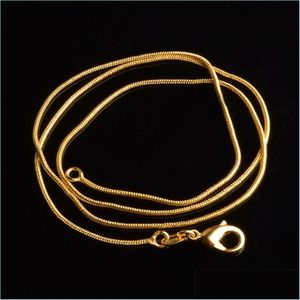 Cadenas 1Mm 18K Cadenas de serpiente chapadas en oro 16-30 pulgadas Collar de broche de langosta suave dorado para mujer Joyería de moda para mujer en Bk 287 G2 Dhhw7