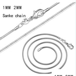 Chaînes 1mm 2mm 925 Sterling Sier Snake Colliers Colliers en option Taille 16 18 20 22 24 26 28 30 pouces Drop Livraison 2022 Bijoux F Dhicu