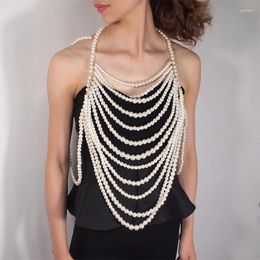 Chaînes 1pc style européen américain imitation collier de perles robe de soirée décoration de mode perlée élégante personnalité bijoux