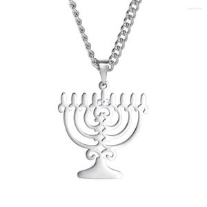 Chaînes 1 PC Judaica Menorah Collier Pour Hommes En Acier Inoxydable Chanukah Menora Pendentif Religieux Bijoux En Gros SN1207