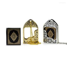 Cadenas 1 unid collar musulmán islámico mini ark corán libro papel real árabe puede leer colgante llavero joyería religiosa