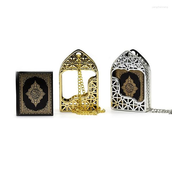 Chaînes 1pc collier musulman islamique mini arche coran livre vrai papier arabe peut lire pendentif porte-clés bijoux religieux